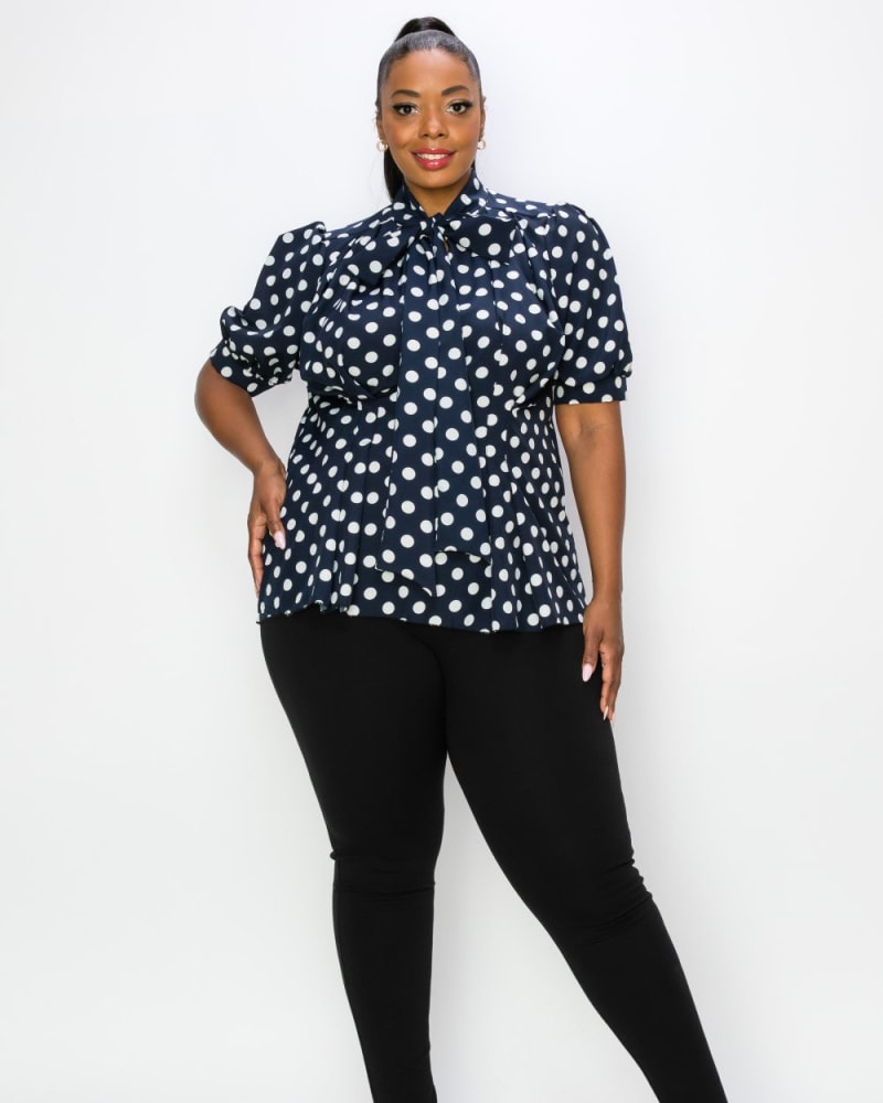 Plus size black and white polka dot blouse on sale